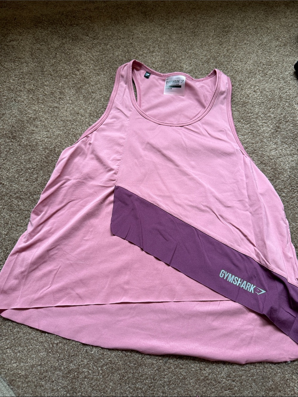 Gymshark Light Pink Tank with Plum Diagonal Panel